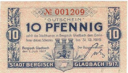 Bergisch Gladbach - Stadt - 1.7.1917 - 31.12.1919 - 10 Pfennig 
