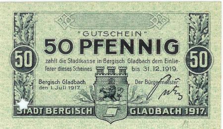 Bergisch Gladbach - Stadt - 1.7.1917 - 31.12.1919 - 50 Pfennig 
