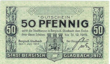 Bergisch Gladbach - Stadt - 1.7.1917 - 31.12.1919 - 50 Pfennig 