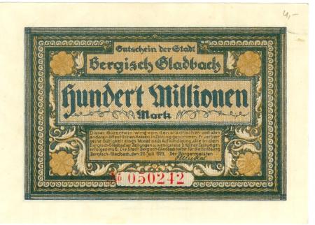 Bergisch Gladbach - Stadt - 20.7.1923 - 100 Millionen Mark 
