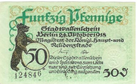 Berlin - Stadt - 24.10.1918 - 1.2.1919 - 50 Pfennig 