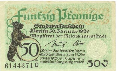 Berlin - Stadt - 30.1.1920 - 31.12.1920 - 50 Pfennig 