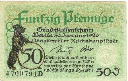 Berlin - Stadt - 30.1.1920 - 31.12.1920 - 50 Pfennig 