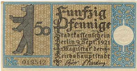 Berlin - Stadt - 9.9.1921 - 50 Pfennig 