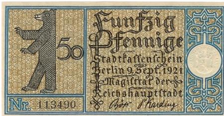 Berlin - Stadt - 9.9.1921 - 50 Pfennig 