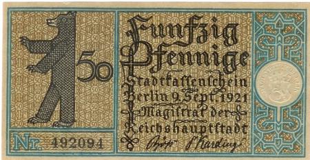 Berlin - Stadt - 9.9.1921 - 50 Pfennig 