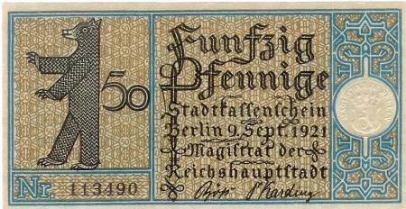Berlin - Stadt - 9.9.1921 - 50 Pfennig 