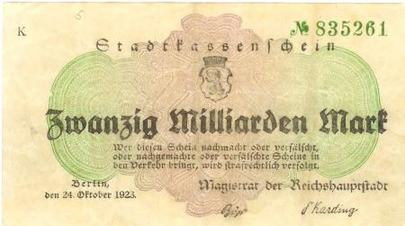 Berlin - Stadt - 24.10.1923 - 20 Milliarden Mark 