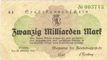 Berlin - Stadt - 24.10.1923 - 20 Milliarden Mark 