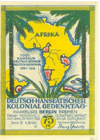 Berlin - Deutsch-Hanseatischer Kolonial-Verein (Gedenktag) - 4.11.1921 - 31.3.1922 - 75 Pfennig 