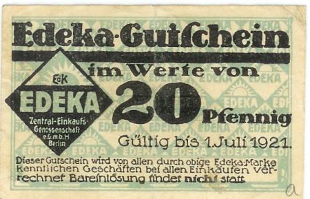 Berlin - Einkaufsgenossenschaft der Kolonialwarenhändler eGmbH (Edeka) - 1.7.1921 - 20 Pfennig 