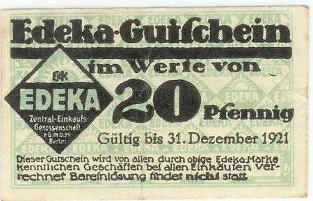 Berlin - Einkaufsgenossenschaft der Kolonialwarenhändler eGmbH (Edeka) - 31.12.1921 - 20 Pfennig 