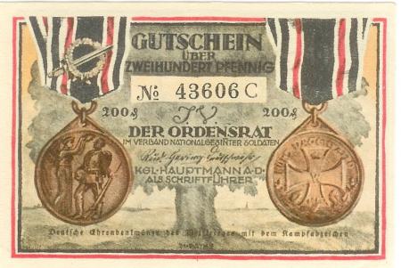 Berlin - Ordensrat im Verband national gesinnter Soldaten - - 20.4.1922 - 200 Pfennig 