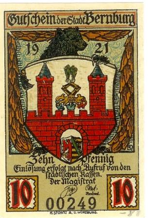 Bernburg - Stadt - 1921 - 10 Pfennig 
