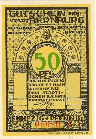 Bernburg - Stadt - 28.11.1921 - 50 Pfennig 