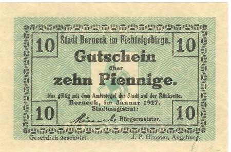 Berneck - Stadt - Januar 1917 - 10 Pfennig 