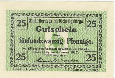 Berneck - Stadt - Januar 1917 - 25 Pfennig 