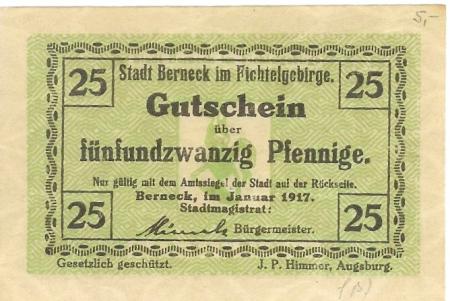 Berneck - Stadt - Januar 1917 - 25 Pfennig 