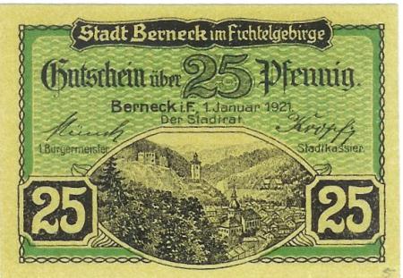 Berneck - Stadt - 1.1.1921 - 25 Pfennig 