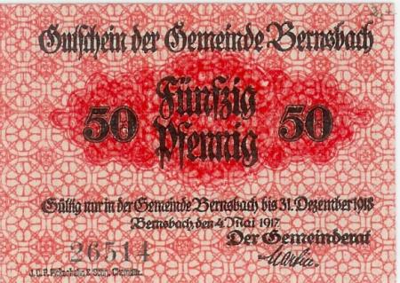 Bernsbach (heute: Lauter-Bernsbach) - Gemeinde - 4.5.1917 - 31.12.1918 - 50 Pfennig 