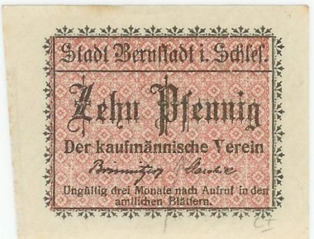 Bernstadt (heute: PL-Bierutow) - Kaufmännischer Verein - -- - 10 Pfennig 