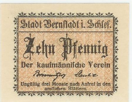 Bernstadt (heute: PL-Bierutow) - Kaufmännischer Verein - -- - 10 Pfennig 