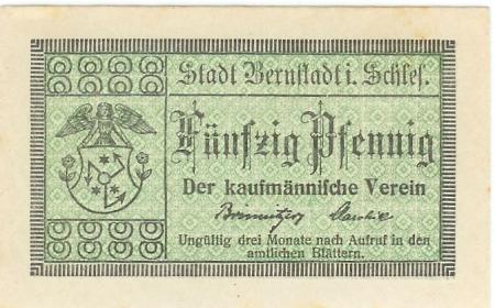 Bernstadt (heute: PL-Bierutow) - Kaufmännischer Verein - -- - 50 Pfennig 