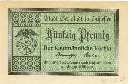 Bernstadt (heute: PL-Bierutow) - Kaufmännischer Verein - -- - 50 Pfennig 