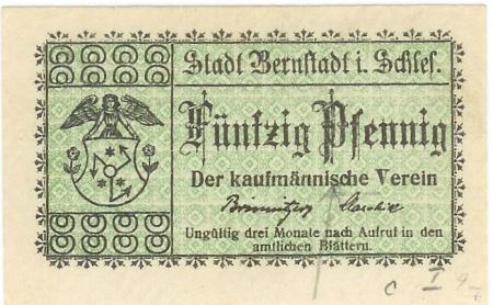 Bernstadt (heute: PL-Bierutow) - Kaufmännischer Verein - -- - 50 Pfennig 