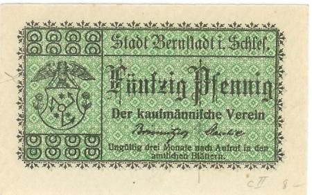 Bernstadt (heute: PL-Bierutow) - Kaufmännischer Verein - -- - 50 Pfennig 