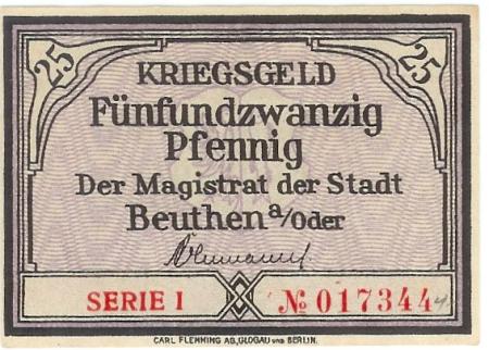Beuthen (heute: PL-Bytom Odrzanski) - Stadt - - 31.12.1920 - 25 Pfennig 