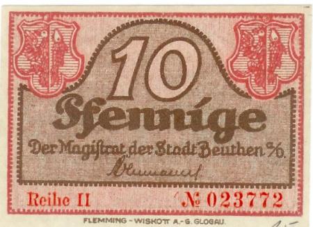 Beuthen (heute: PL-Bytom Odrzanski) - Stadt - - 31.12.1921 - 10 Pfennig 
