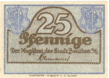Beuthen (heute: PL-Bytom Odrzanski) - Stadt - - 31.12.1921 - 25 Pfennig 