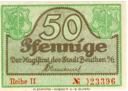 Beuthen (heute: PL-Bytom Odrzanski) - Stadt - - 31.12.1921 - 50 Pfennig 