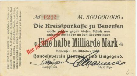 Bevensen (heute: Bad Bevensen) - Handelsverein Bevensen und Umgegend - 25.10.1923 - 1/2 Milliarde Mark 