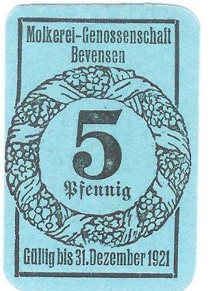 Bevensen (heute: Bad Bevensen) - Molkerei-Genossenschaft - - 31.12.1921 - 5 Pfennig 