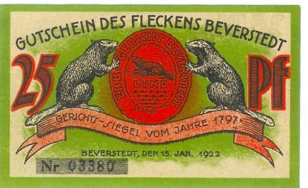 Beverstedt - Flecken - 15.1.1922 - 25 Pfennig 