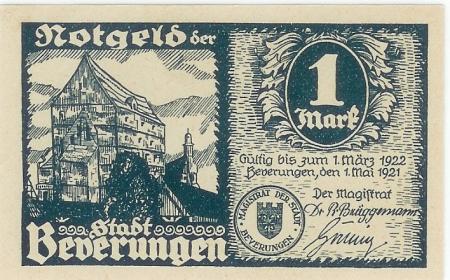 Beverungen - Stadt - 1.5.1921 -  1 Mark 
