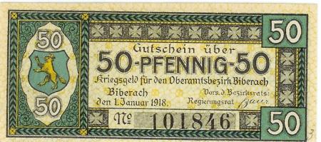 Biberach - Oberamtsbezirk - 1.1.1918 - 31.12.1919 - 50 Pfennig 