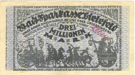 Bielefeld - Stadt - 11.8.1923 - 3 Millionen Mark 