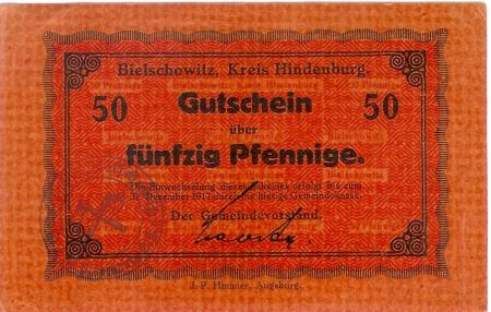 Bielschowitz (heute: PL-Ruda Slaska) - Gemeinde - - 31.12.1917 - 50 Pfennig 
