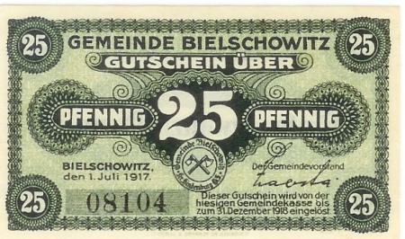 Bielschowitz (heute: PL-Ruda Slaska) - Gemeinde - 1.7.1917 - 31.12.1918 - 25 Pfennig 