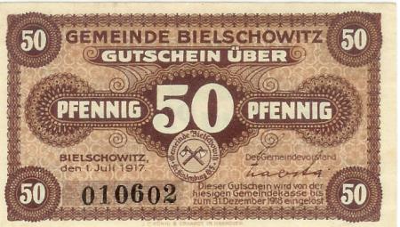 Bielschowitz (heute: PL-Ruda Slaska) - Gemeinde - 1.7.1917 - 31.12.1918 - 50 Pfennig 