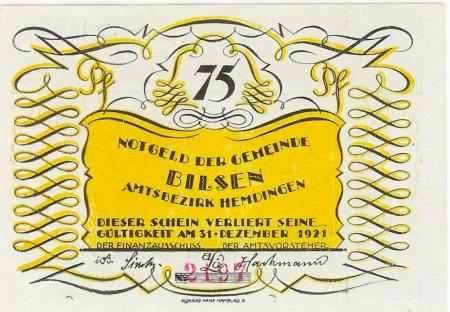 Bilsen - Gemeinde - - 31.12.1921 - 75 Pfennig 