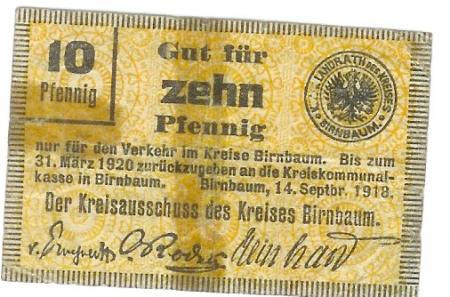 Birnbaum (heute: PL-Miedzychod) - Kreis - 14.9.1918 - 31.3.1920 - 10 Pfennig 
