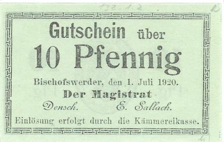 Bischofswerder (heute: PL-Biskupiec Pomorski) - Stadt - 1.7.1920 - 10 Pfennig 