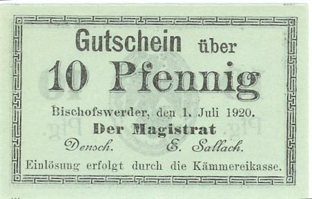 Bischofswerder (heute: PL-Biskupiec Pomorski) - Stadt - 1.7.1920 - 10 Pfennig 