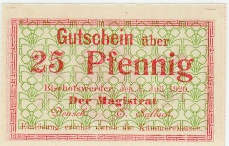 Bischofswerder (heute: PL-Biskupiec Pomorski) - Stadt - 1.7.1920 - 25 Pfennig 