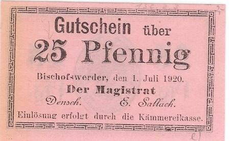 Bischofswerder (heute: PL-Biskupiec Pomorski) - Stadt - 1.7.1920 - 25 Pfennig 