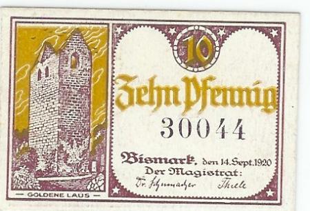 Bismark - Stadt - 14.9.1920 - 10 Pfennig 